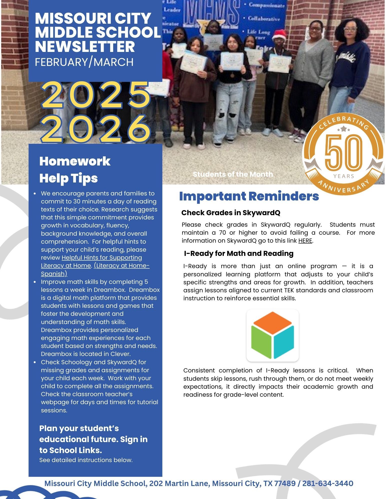  Missouri City Middle School Newsletter